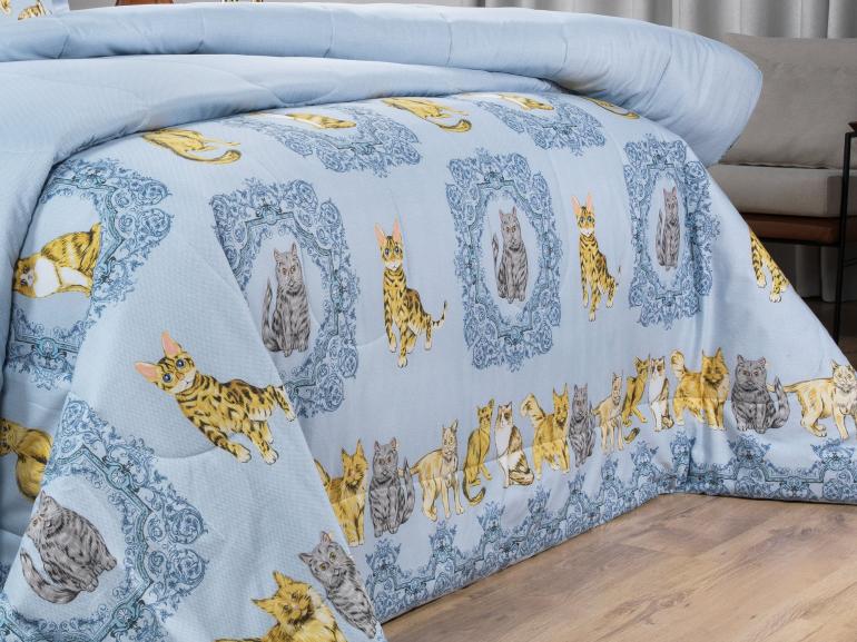Edredom Casal 150 fios - Mister Cat Azul - Dui Design