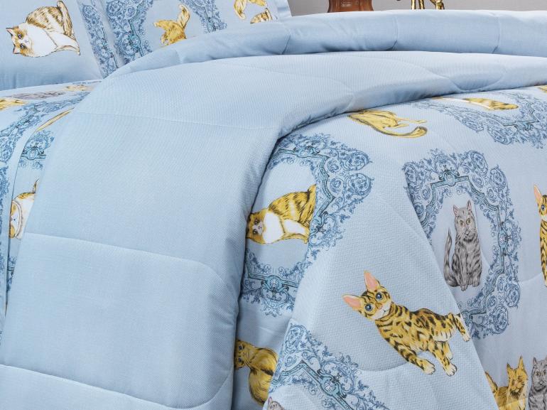 Edredom Casal 150 fios - Mister Cat Azul - Dui Design