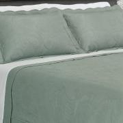 Kit: 1 Cobre-leito Casal Bouti Bordada de Microfibra + 2 Porta-travesseiros - Mitra Verde Prata - Dui Design