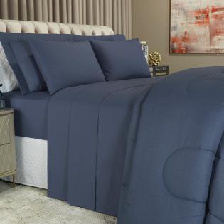 Jogo de cama de luxo King Edredom de hotel azul xadrez King Size (1 capa de  edredom 264 x 228 cm com fecho de zíper + 2 fronhas 50 x 91 cm)