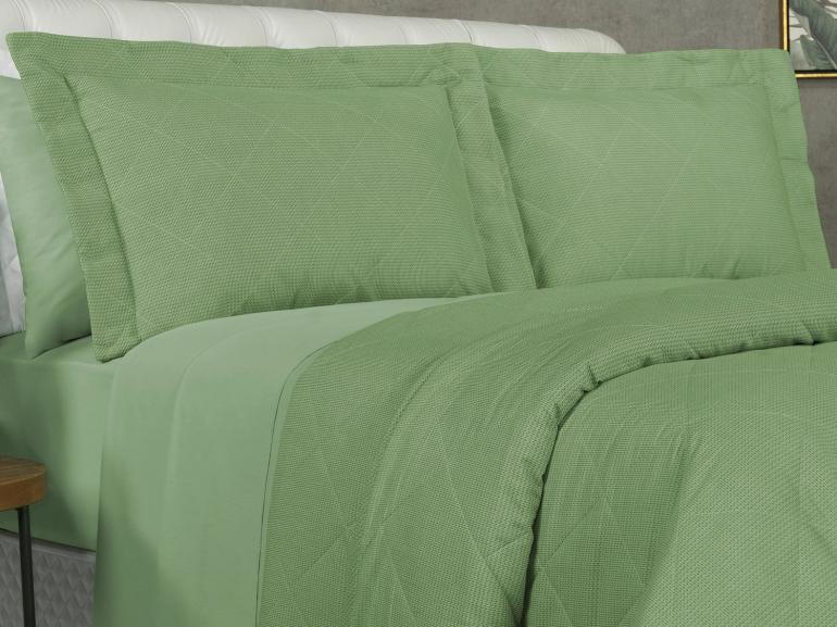 Kit: 1 Cobre-leito King + 2 Porta-travesseiros 150 fios - Mix Verde - Dui Design