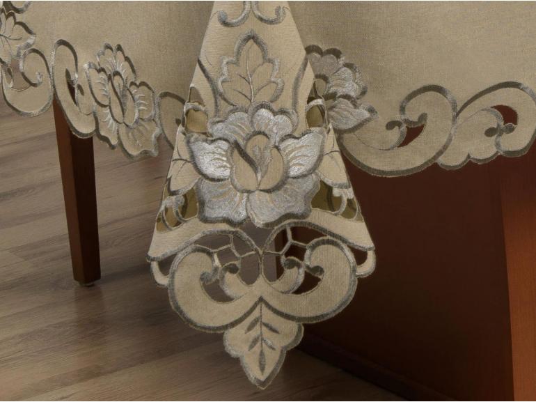 Toalha de Mesa com Bordado Richelieu Quadrada 8 Lugares 220x220cm - Monalisa Bege - Dui Design