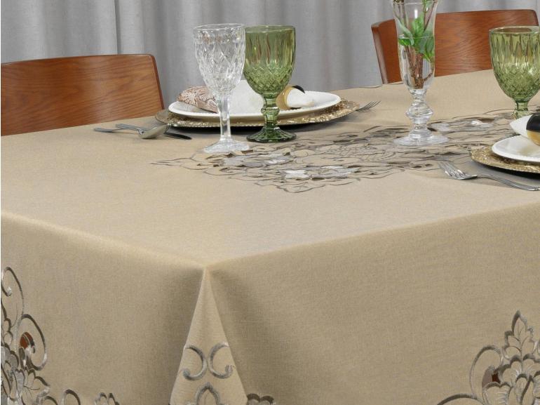 Toalha de Mesa com Bordado Richelieu Quadrada 8 Lugares 220x220cm - Monalisa Bege - Dui Design