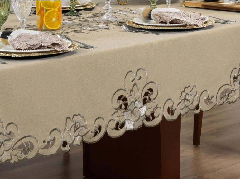 Toalha de Mesa com Bordado Richelieu Quadrada 8 Lugares 220x220cm - Monalisa Bege - Dui Design