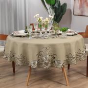 Toalha de Mesa com Bordado Richelieu Redonda 175cm - Monalisa Bege - Dui Design