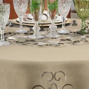 Toalha de Mesa com Bordado Richelieu Redonda 175cm - Monalisa Bege - Dui Design