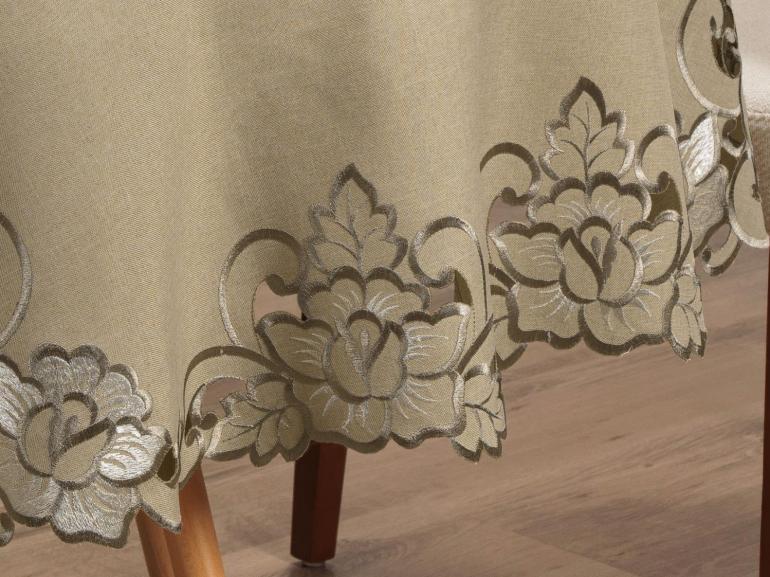 Toalha de Mesa com Bordado Richelieu Redonda 175cm - Monalisa Bege - Dui Design
