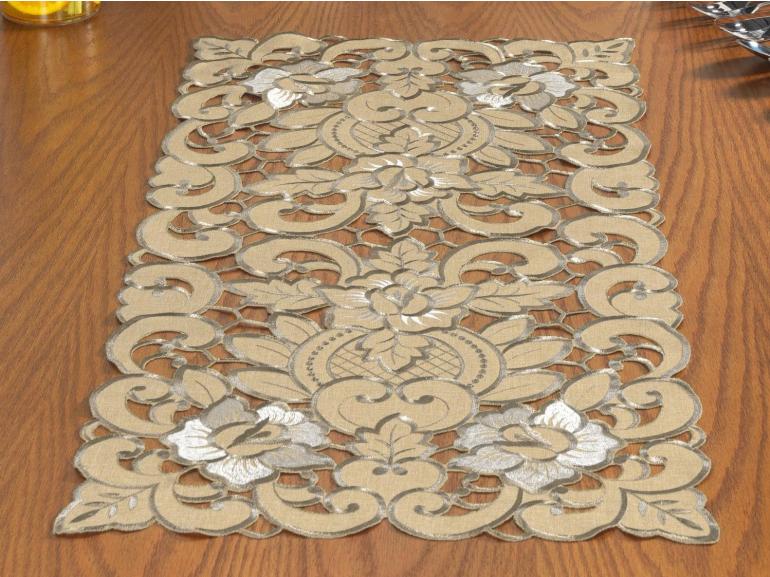 Trilho de Mesa com Bordado Richelieu 40x85cm Avulso - Monalisa Bege - Dui Design