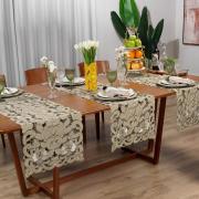 Trilho de Mesa com Bordado Richelieu 45x170cm Avulso - Monalisa Bege - Dui Design
