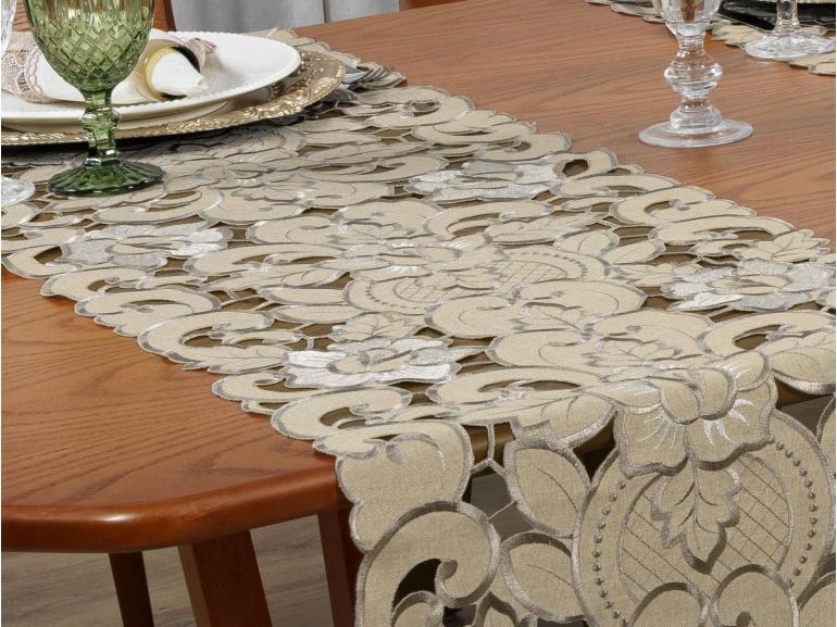 Trilho de Mesa com Bordado Richelieu 45x170cm Avulso - Monalisa Bege - Dui Design
