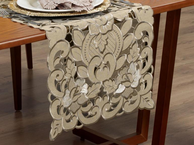 Trilho de Mesa com Bordado Richelieu 45x170cm Avulso - Monalisa Bege - Dui Design