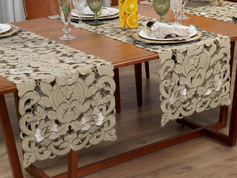 Trilho de Mesa com Bordado Richelieu 45x170cm Avulso - Monalisa Bege - Dui Design