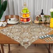 Centro de Mesa Quadrado com Bordado Richelieu 85x85cm - Monalisa Bege - Dui Design