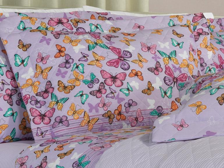 Kit: 1 Cobre-leito Solteiro + 1 Porta-travesseiro 150 fios - Monarca Lilas - Dui Design