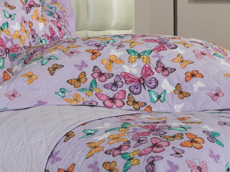 Kit: 1 Cobre-leito Solteiro + 1 Porta-travesseiro 150 fios - Monarca Lilas - Dui Design