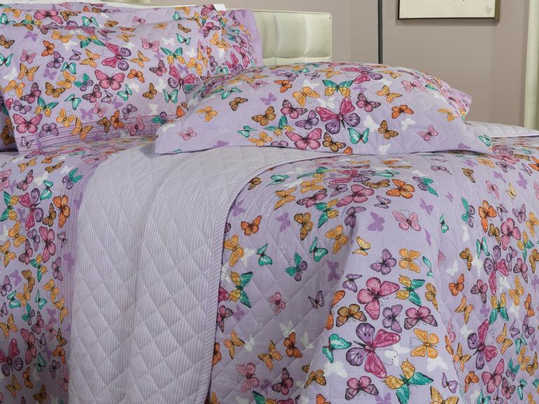 Kit: 1 Cobre-leito Solteiro + 1 Porta-travesseiro 150 fios - Monarca Lilas - Dui Design