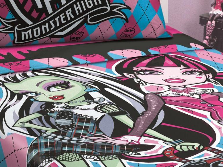 Jogo de Cama Solteiro Infantil 150 fios 100% Algodo - Monster High - Lepper