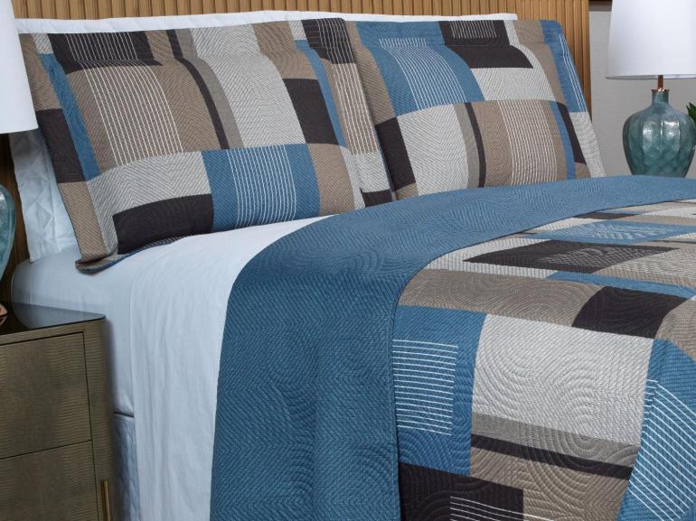 Kit: 1 Cobre-leito King Bouti de Microfibra Ultrasonic Estampada + 2 Porta-travesseiros - Montana Jeans - Dui Design