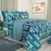 Kit: 1 Cobre-leito King + 2 Porta-travesseiros 150 fios - Montreal Azul - Dui Design