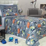 Kit: 1 Cobre-leito Solteiro Kids Bouti de Microfibra PatchWork Ultrasonic + 1 Porta-travesseiro - Motorsport Azul - Dui Design