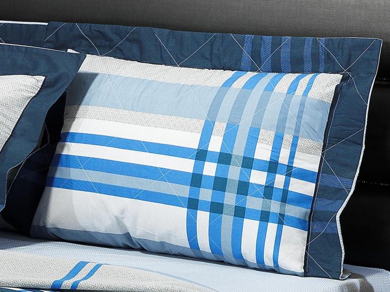 Kit: 1 Cobre-leito King + 2 Porta-travesseiros Percal 180 fios 100% Algodo - Nagoya Azul - Dui Design