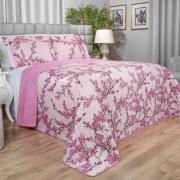 Kit: 1 Cobre-leito King Bouti de Microfibra Ultrasonic Estampada + 2 Porta-travesseiros - Naomi Rosa - Dui Design