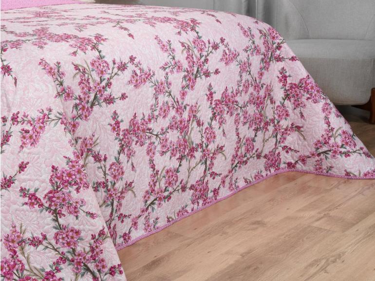 Kit: 1 Cobre-leito King Bouti de Microfibra Ultrasonic Estampada + 2 Porta-travesseiros - Naomi Rosa - Dui Design