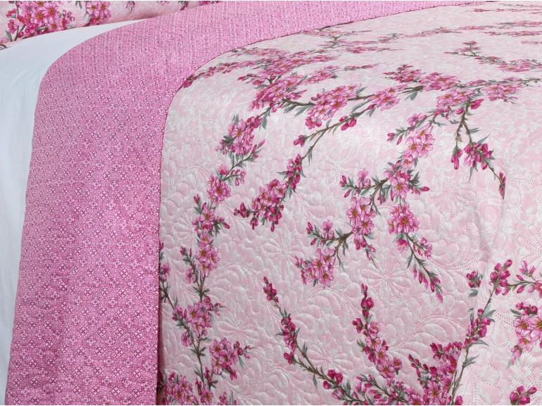 Kit: 1 Cobre-leito King Bouti de Microfibra Ultrasonic Estampada + 2 Porta-travesseiros - Naomi Rosa - Dui Design