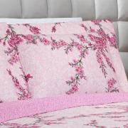 Kit: 1 Cobre-leito King Bouti de Microfibra Ultrasonic Estampada + 2 Porta-travesseiros - Naomi Rosa - Dui Design