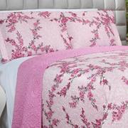 Kit: 1 Cobre-leito King Bouti de Microfibra Ultrasonic Estampada + 2 Porta-travesseiros - Naomi Rosa - Dui Design