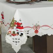 Toalha de Mesa Natal com Bordado Richelieu Quadrada 4 Lugares 160x160cm - Natal Clássico - Dui Design