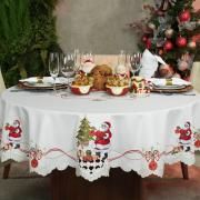 Toalha de Mesa Natal com Bordado Richelieu Redonda 175cm - Natal Clássico - Dui Design