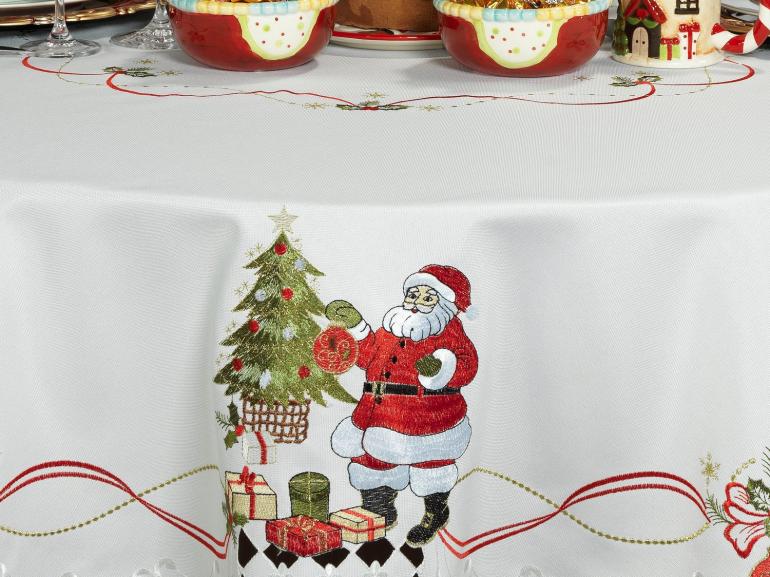 Toalha de Mesa Natal com Bordado Richelieu Redonda 175cm - Natal Clássico - Dui Design