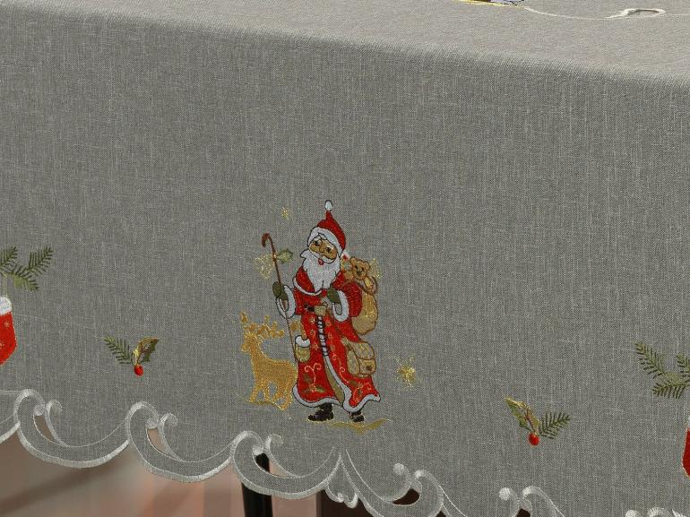 Toalha de Mesa Natal com Bordado Richelieu Quadrada 8 Lugares 220x220cm - Natal Especial Cinza - Dui Design