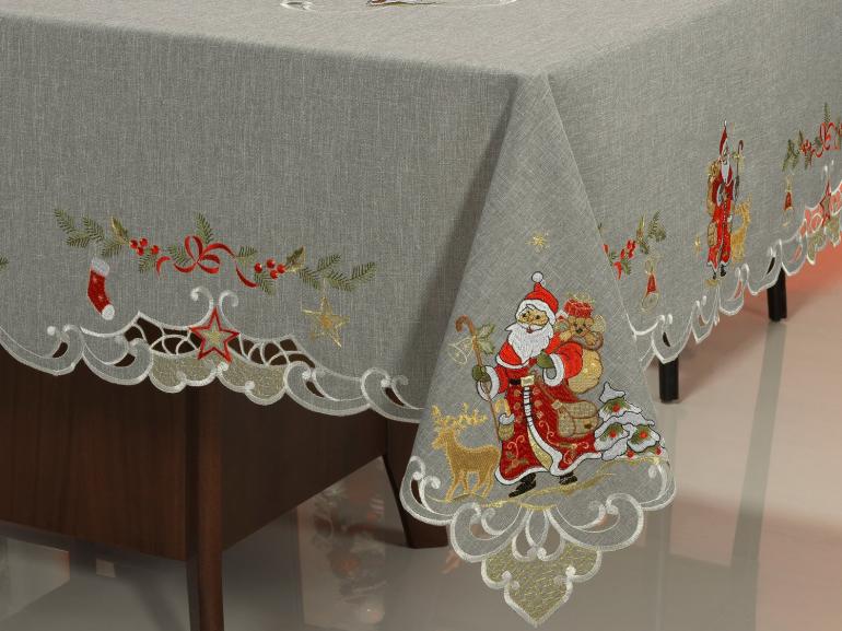 Toalha de Mesa Natal com Bordado Richelieu Retangular 6 Lugares 160x220cm - Natal Especial Cinza - Dui Design