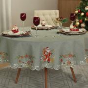Toalha de Mesa Natal com Bordado Richelieu Redonda 175cm - Natal Especial Cinza - Dui Design