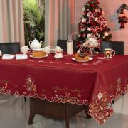 Toalha de Mesa Natal com Bordado Richelieu Quadrada 4 Lugares 160x160cm - Natal Especial Vermelho - Dui Design