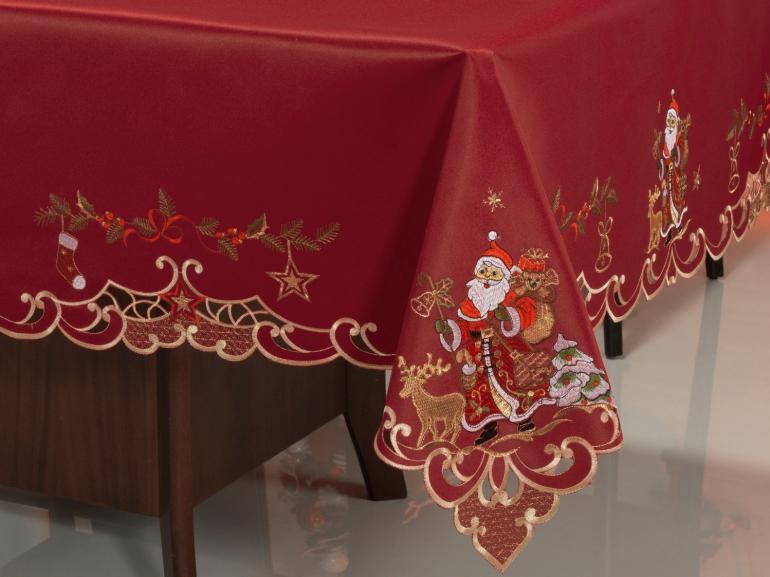 Toalha de Mesa Natal com Bordado Richelieu Quadrada 4 Lugares 160x160cm - Natal Especial Vermelho - Dui Design