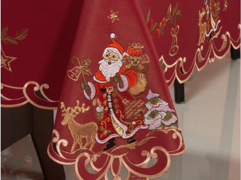Toalha de Mesa Natal com Bordado Richelieu Retangular 8 Lugares 160x270cm - Natal Especial Vermelho - Dui Design