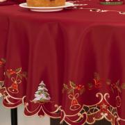 Toalha de Mesa Natal com Bordado Richelieu Redonda 175cm - Natal Especial Vermelho - Dui Design