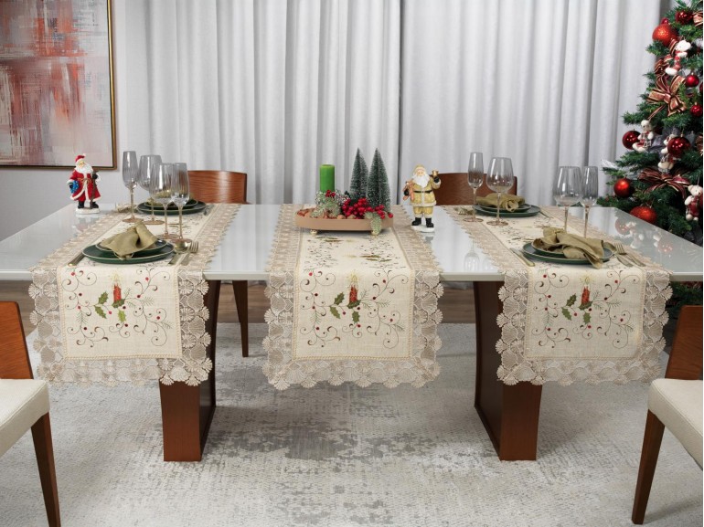 Trilho de Mesa Natal com Bordado Richelieu 45x170cm Avulso