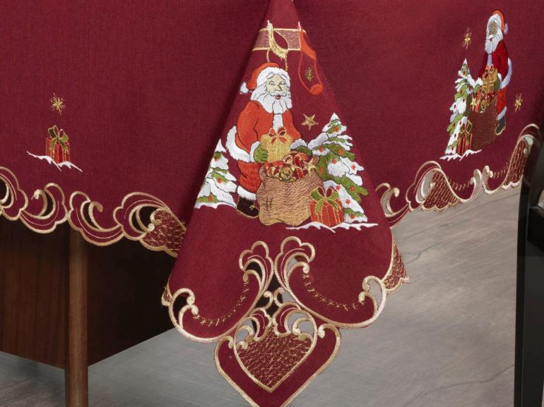 Toalha de Mesa Natal com Bordado Richelieu Quadrada 4 Lugares 160x160cm - Natalina Vermelho - Dui Design