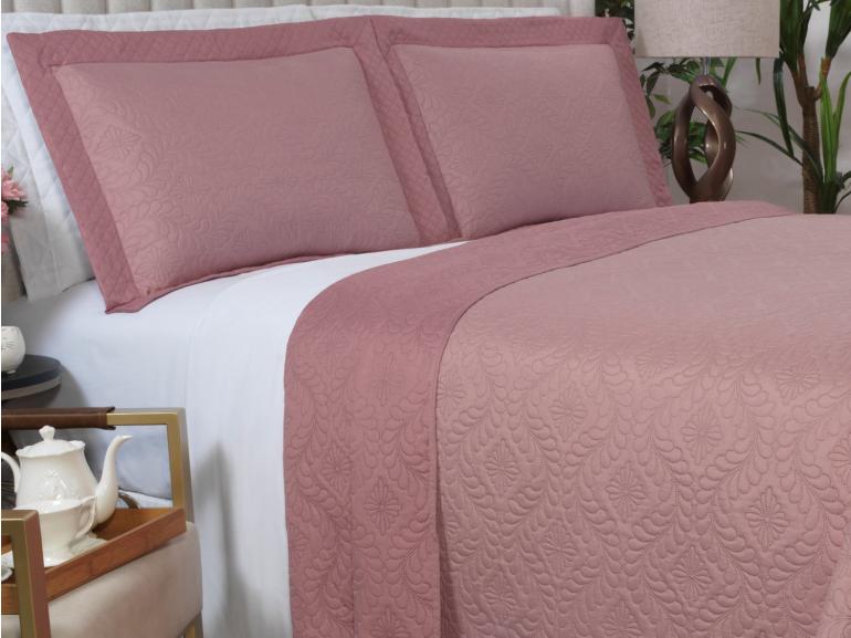 Kit: 1 Cobre-leito Queen Bouti de Microfibra Ultrasonic  + 2 Porta-travesseiros - Nature Rosa Vintage - Dui Design