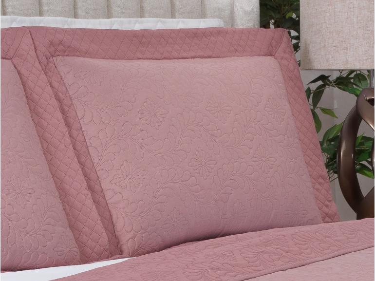 Kit: 1 Cobre-leito Casal Bouti de Microfibra Ultrasonic  + 2 Porta-travesseiros - Nature Rosa Vintage - Dui Design