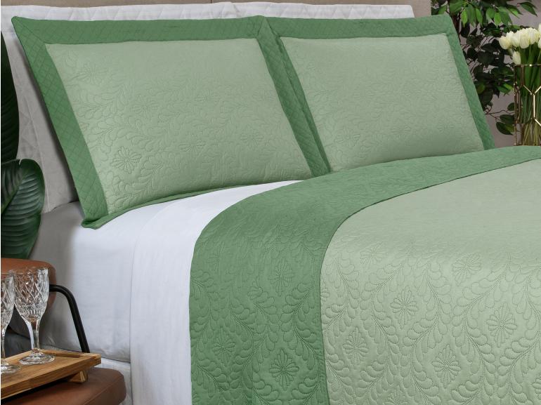 Kit: 1 Cobre-leito King Bouti de Microfibra Ultrasonic  + 2 Porta-travesseiros - Nature Verde Celadon - Dui Design
