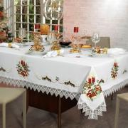 Toalha de Mesa Natal com Bordado Richelieu Retangular 6 Lugares 160x220cm - Navidad Branco - Dui Design