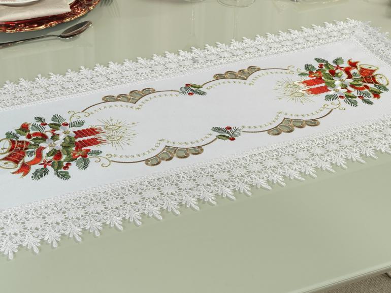 Trilho de Mesa Natal com Bordado Richelieu 40x85cm Avulso - Navidad Branco - Dui Design