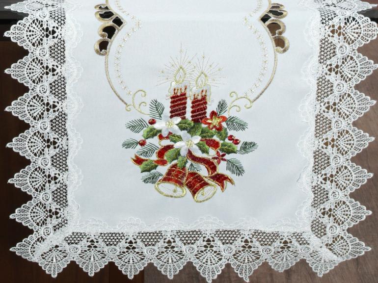 Trilho de Mesa Natal com Bordado Richelieu 45x170cm Avulso - Navidad Branco - Dui Design
