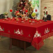 Toalha de Mesa Natal com Bordado Richelieu Quadrada 8 Lugares 220x220cm - Navidad Vermelho - Dui Design