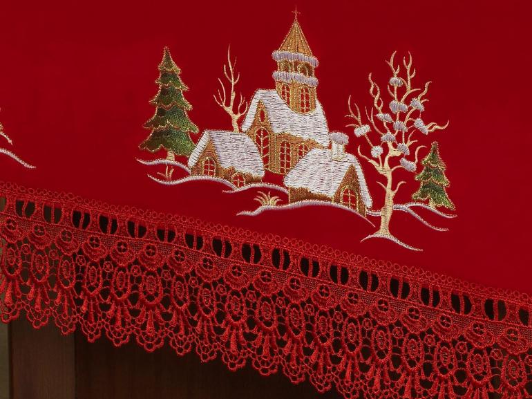 Toalha de Mesa Natal com Bordado Richelieu Retangular 8 Lugares 160x270cm - Navidad Vermelho - Dui Design